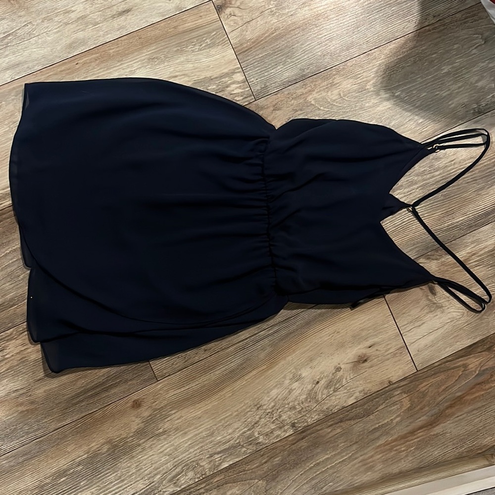 Navy blue mid dress. Sheer with a navy blue slit. Beautiful dress size medium.